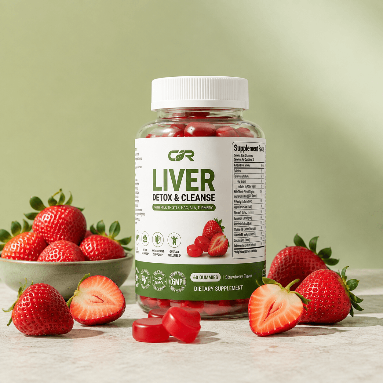 Bottle with fresh strawberries